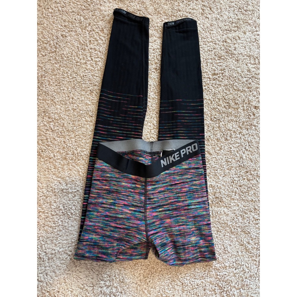 Nike Pro Hyperwarm Leggings Womens Small Black Multi Color Space Dye Stirrup